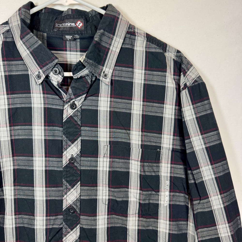 Transnine Plaid Button Down Shirt Long Sleeve Casual Menswear Size Large‎